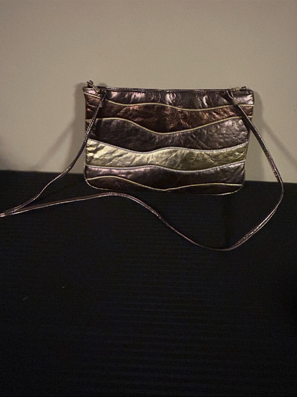 Park Avenue Genuine Leather Metallic Crossbody Bag Made in USA